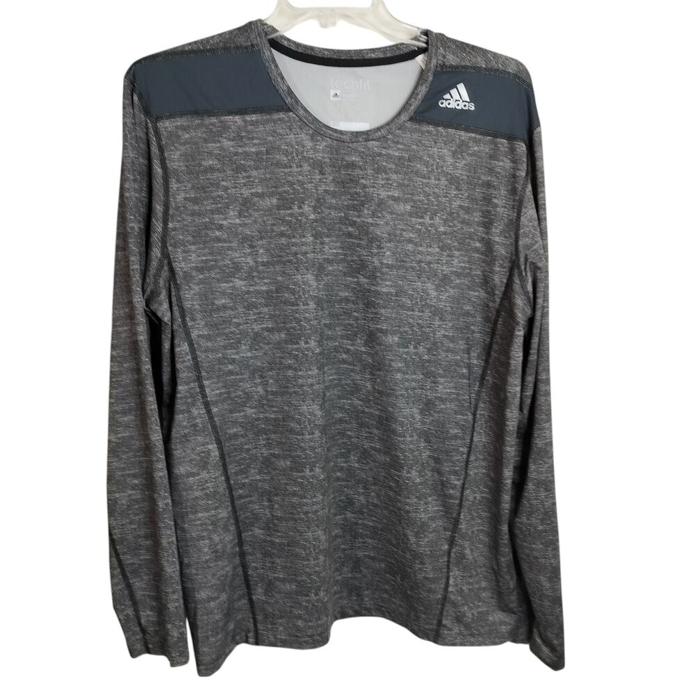 M933) Adidas Techfit Gray Black Long Sleeve Compression Shirt Size XL